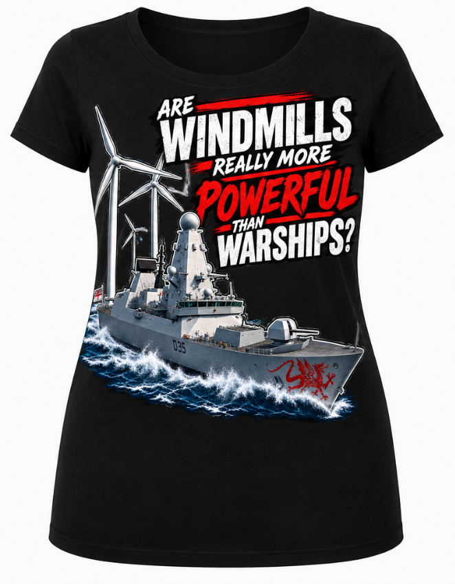 ARE WINDMILLS REALLY MORE POWERFUL THAN WARSHIPS? Women's T-Shirt
